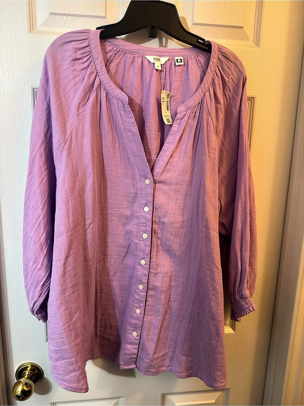 PENN. Gauze Blouse in Purple Size 1X